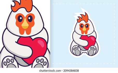 Cute vector chicken. Can be used for stickers, patches, textiles, paper. Vector illustration