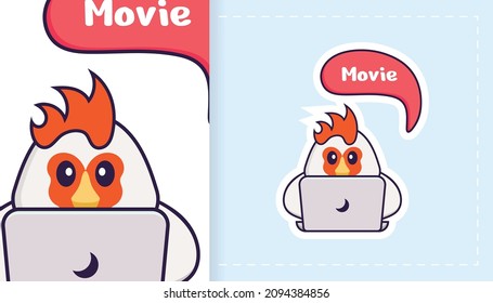 Cute vector chicken. Can be used for stickers, patches, textiles, paper. Vector illustration