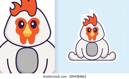 Cute vector chicken. Can be used for stickers, patches, textiles, paper. Vector illustration