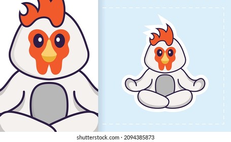 Cute vector chicken. Can be used for stickers, patches, textiles, paper. Vector illustration