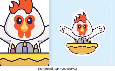 Cute vector chicken. Can be used for stickers, patches, textiles, paper. Vector illustration