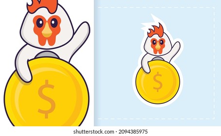 Cute vector chicken. Can be used for stickers, patches, textiles, paper. Vector illustration