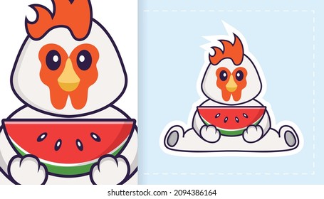 Pollo vector lindo. Se puede usar para pegatinas, parches, textiles, papel. Ilustración del vector