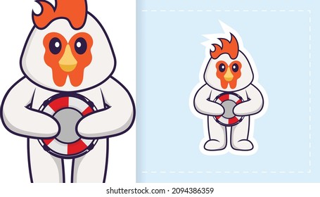 Pollo vector lindo. Se puede usar para pegatinas, parches, textiles, papel. Ilustración del vector