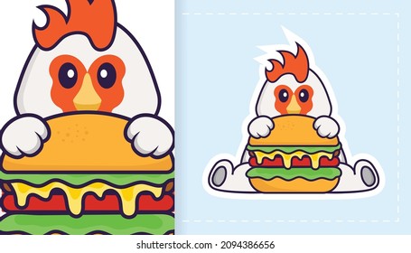 Cute vector chicken. Can be used for stickers, patches, textiles, paper. Vector illustration