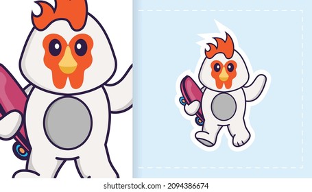 Cute vector chicken. Can be used for stickers, patches, textiles, paper. Vector illustration