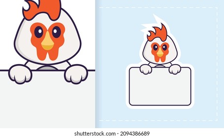 Cute vector chicken. Can be used for stickers, patches, textiles, paper. Vector illustration