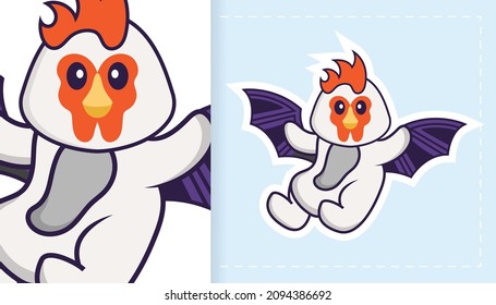 Cute vector chicken. Can be used for stickers, patches, textiles, paper. Vector illustration