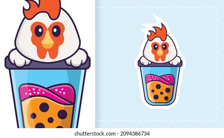 Cute vector chicken. Can be used for stickers, patches, textiles, paper. Vector illustration