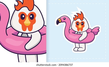 Pollo vector lindo. Se puede usar para pegatinas, parches, textiles, papel. Ilustración del vector