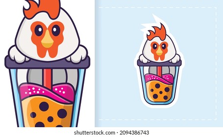 Cute vector chicken. Can be used for stickers, patches, textiles, paper. Vector illustration