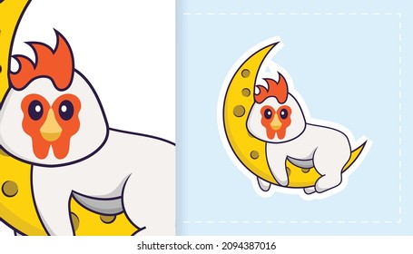 Cute vector chicken. Can be used for stickers, patches, textiles, paper. Vector illustration