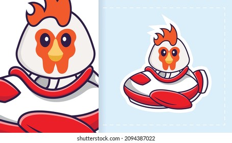 Cute vector chicken. Can be used for stickers, patches, textiles, paper. Vector illustration