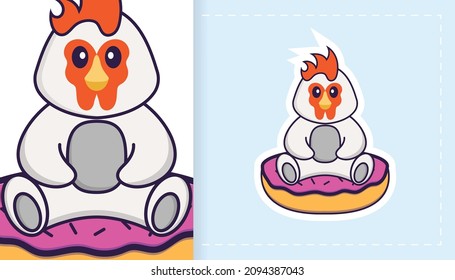 Cute vector chicken. Can be used for stickers, patches, textiles, paper. Vector illustration