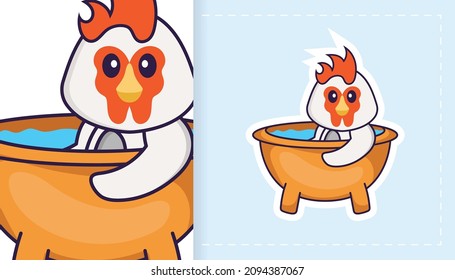 Cute vector chicken. Can be used for stickers, patches, textiles, paper. Vector illustration