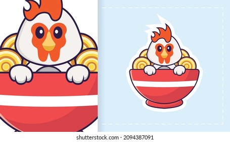 Cute vector chicken. Can be used for stickers, patches, textiles, paper. Vector illustration