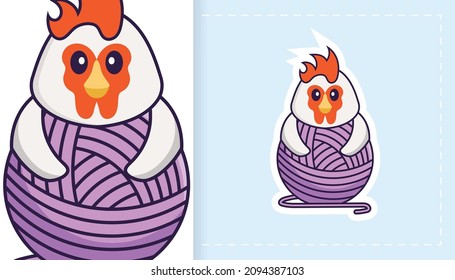 Cute vector chicken. Can be used for stickers, patches, textiles, paper. Vector illustration