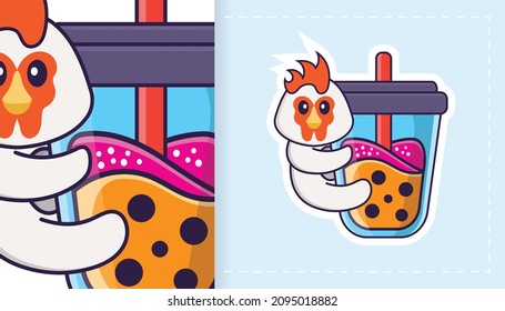 Cute vector chicken. Can be used for stickers, patches, textiles, paper. Vector illustration
