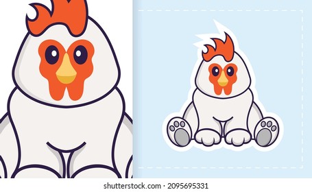 Cute vector chicken. Can be used for stickers, patches, textiles, paper. Vector illustration