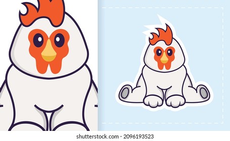 Cute vector chicken. Can be used for stickers, patches, textiles, paper. Vector illustration