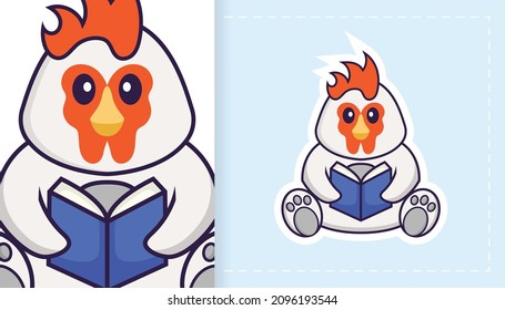 Cute vector chicken. Can be used for stickers, patches, textiles, paper. Vector illustration