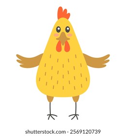 cute vector chicken isolated on white background, domestic bird, farm animal, hen in cartoon style, easter card