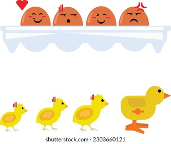 Cute Vector Chickens, Chicks and Eggs Expression
