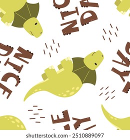 Cute vector childish seamless pattern with triceratops