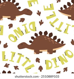 Cute vector childish seamless pattern with stegosaurus