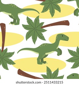 Cute vector childish seamless pattern with allosaurus