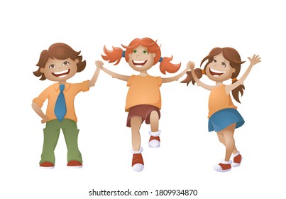 Cute Vector Children Isolated On White Background. Friendship Illustration.