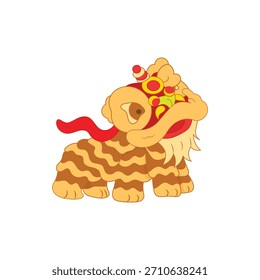 Ilustración de danza del león del año Nuevo chino del Vector lindo, perfecta para las tarjetas de felicitación y las celebraciones festivas. Cuenta con un león rojo alegre y un mensaje amistoso de “Feliz Año Nuevo”.