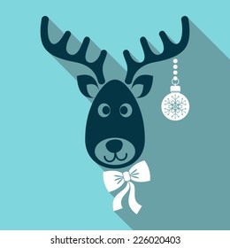 Cute vector christmas cartoon reindeer face flat design