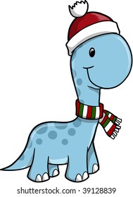 Cute Vector Christmas Dinosaur