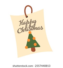 Cute, vector, Christmas gift tag. No plastic. Christmas, New Year gift. Sale shopping concept. Parcel. Vector flat illustration