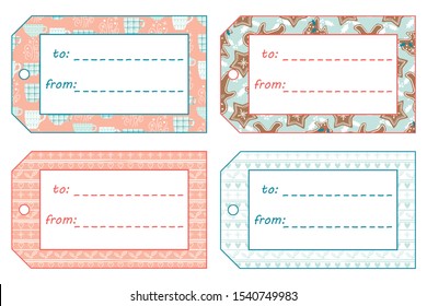 Cute vector Christmas gift tags. From to labels with christmas patterns. Can be used for your gifts under the tree.