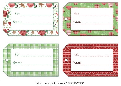 Cute vector Christmas gift tags. From to labels with green and red christmas patterns. Can be used for your gifts under the tree.