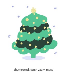 Cute vector Christmas tree. Festive colorful illustration.