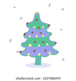 Cute vector Christmas tree. Festive colorful illustration.