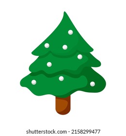 Cute Vector Christmas tree. Green tree with white balls decoration
