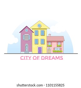 Cute vector city. logo, icon, sign,