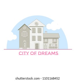 Cute vector city. logo, icon, sign