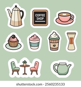 Cute Café Vector Clip Art Set of Elements - Cute Style