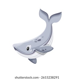 Cute vector clipart of a friendly blue whale on white background, designed in a simple and adorable style perfect for children's products, nursery decor, or educational materials