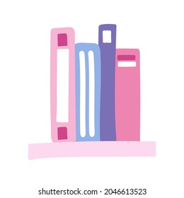 Cute vector clipart of shelf with notebooks and books for studying, learning, education, writing lectures, planning, scheduling. Notepad flat illustration isolated on background