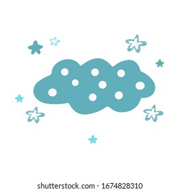 Cute vector cloud and stars on white background. Illustration on scandinavian style can be used for textile, blog decoration, banner, poster, wrapping paper.