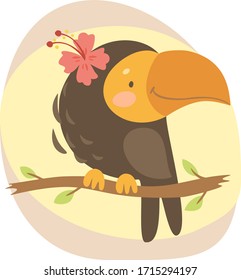 Cute vector cockatoo parrot print. bird on a branch