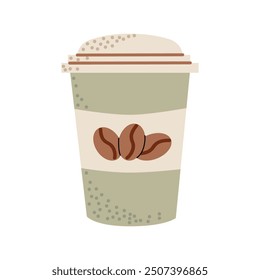 Cute vector coffee glass. Flat illustration with white isolated background. Hand-drawn style.