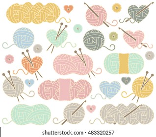 Cute Vector Collection of Balls of Yarn, Skeins of Yarn or Thread for Knitting and Crochet svg