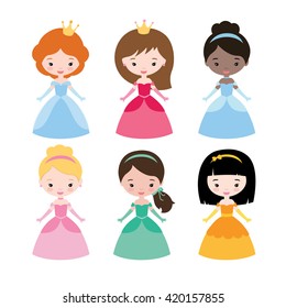 Cute vector collection of beautiful princesses